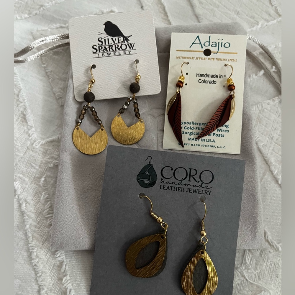 Set of 3 Beautiful Handmade Boho Chic earrings- NEW on tags/cards